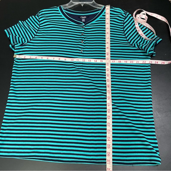 CHAPS Seafoam Green Navy Blue Stripe V-Neck Top T-Shirt Blouse Plus Size 2X NEW - Picture 7 of 8